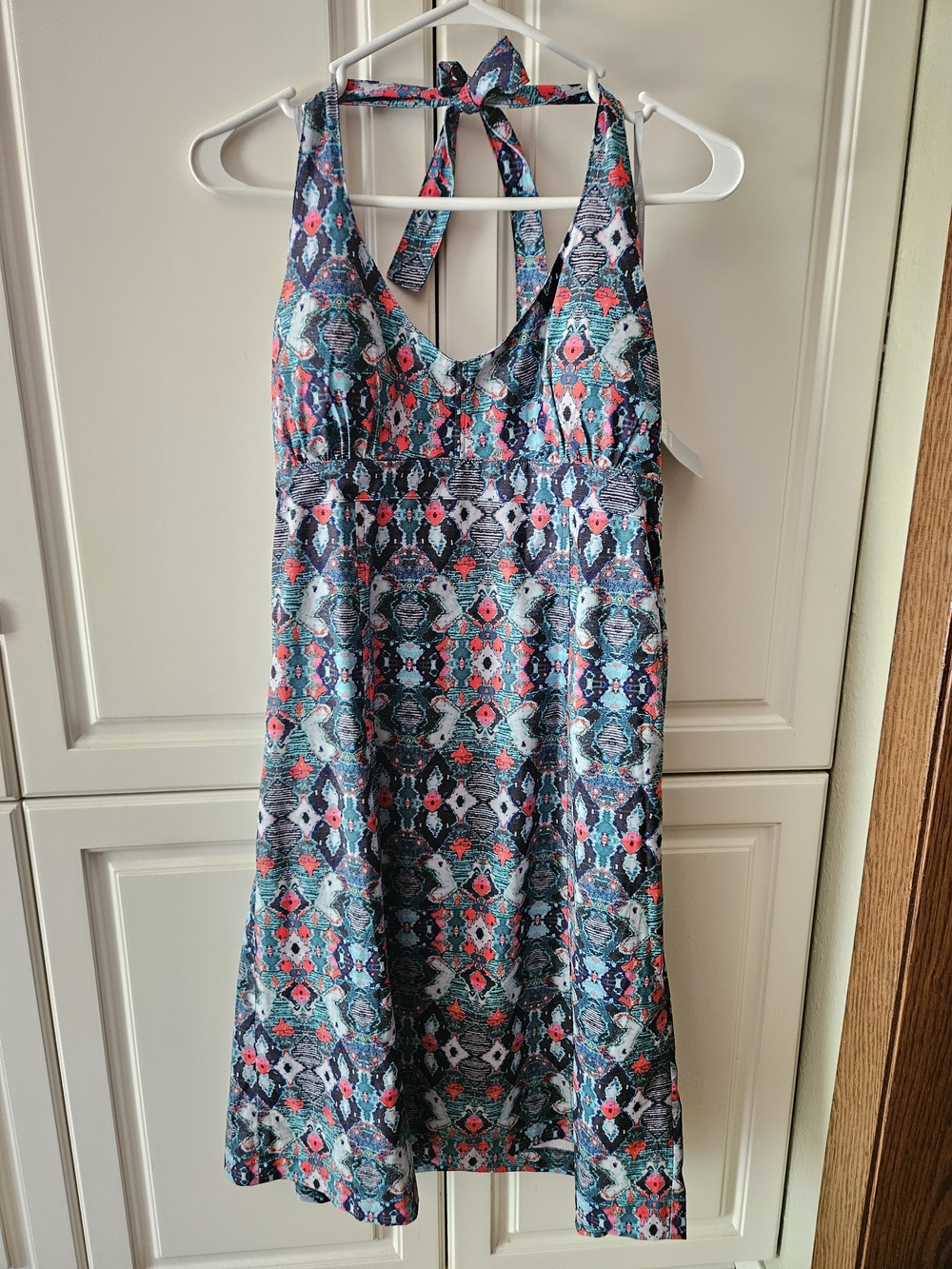 NWT Athleta Pack Everywhere Dress Teal Patterned Halter Active Dress Breathable
